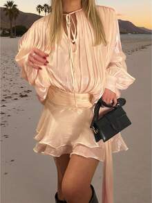 Millennium Style Tie-Up Ruffle Collar Double-Layer Flounce Lantern Sleeve Shirt Dress, Does Not Include Belt, Ladies' Gothic Sexy Elegant Christmas Clothing, Christmas Dress, Wedding Dress Guest, Suitable For Formal Occasions Gala Night Autumn Dress Chic Autumn