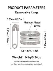 1pc Fashion Safety Pin Decorative Ring,Sparkling Rhinestone Pendant Accessory,Multi-Layer Removable Ring With Pin Design,Elegant Ladies Jewelry,Suitable For Daily Wear,Perfect Gift For Birthday,Valentine's Day.(Chain Is For Display Only,Not Included)