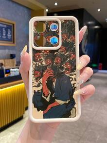 动漫单件米色磨砂防摔手机壳，带搞笑掌心怪兽图案，适用于 16/16e、Redmi、Infinix、Vivo