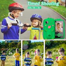 Juguete de teléfono en forma de dinosaurio para niños con cámara HD dual y juegos educativos, funda de silicona resistente a golpes, mejor regalo para niños y niñas de 3 a 12 años (con tarjeta de 32 GB)