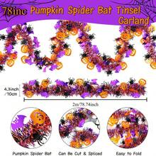 1 pieza (78 pulgadas/200 cm) Guirnalda de calabaza, araña, murciélago y enredadera roja para Halloween, decoración colgante espeluznante - Guirnalda para fiesta