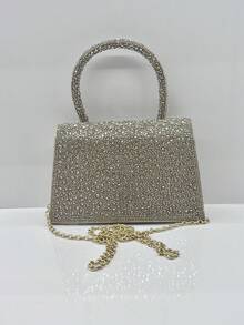 New European And American Cross-Border Fashion Simple Full Of Diamonds Banquet Chain Small Square Bag