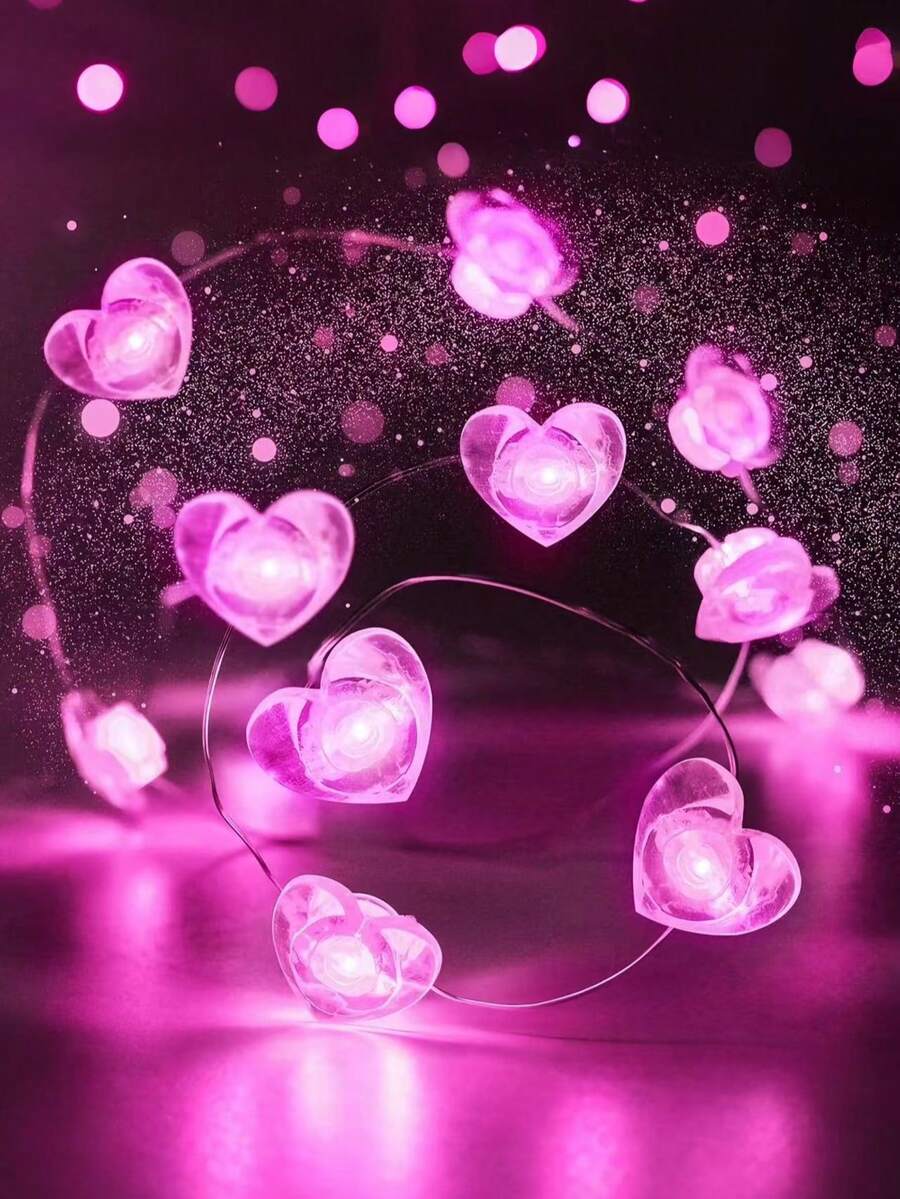 Heart Shaped String Lights, 10ft 30pcs LED Heart Shaped Fairy String Lights Battery For Room Decoration Mother's Day Decoration, Indoor & Outdoor Family Bedroom Valentine's Day Decoration For Wedding Anniversary Party, Heart Shaped Fairy Lights Romantic Decoration Family Bedroom, Dining Table Decoration, Mother's Day Center Decoration, Mother's Day Decoration, Mother's Day Gift Decoration Lights, Room Decoration (Pink) - 彩色 - 查看 1