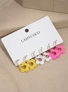3 pares de pendientes de acrílico con múltiples flores de diseño elegante y lindo, adecuados para mujeres, para citas, fiestas y regalos
