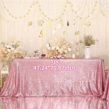 1pc 47" X 70.8" Pink Rectangular Sequins Tablecloth, Shiny Hanging Decorative Cloth Suitable For Valentine's Day, Birthday Party, Wedding And More