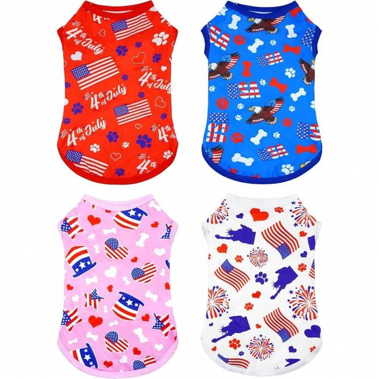 Local Delivery PET SHOW 4 Pack Blank Dog Shirts For Extra Large Dogs Female Tank Top Tee Solid Red Pink T-Shirts Pets Daily Plain Sleeveless Vest Dog Clothes Girls(XXX-Large) - US Flag - 查看 1