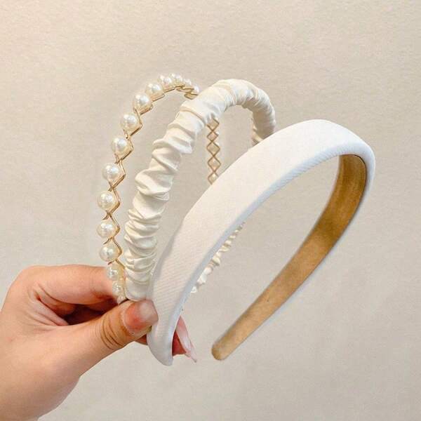 Set de diademas de mujer con esponja, para verano, versátil, para exteriores, de tela, con accesorios para el cabello con perlas. Se pueden usar para lavarse la cara, diademas y accesorios para el cabello para mujeres.
