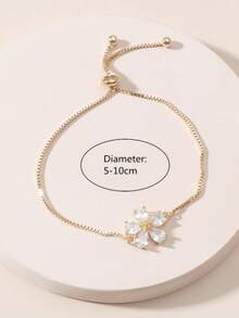 1pc Adjustable Copper Flower Shaped Cubic Zirconia Inlaid Drawstring Bracelet, Perfect Daily Wear, Date, Party, Etc. - one-size - View 3