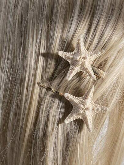 1pc/2pcs Summer Ocean Style Hair Clips, Beach Shell & Starfish Retro Fresh Sweet One-Piece Hairpin Barrette, Suitable For Daily Wear, Beach Vacation