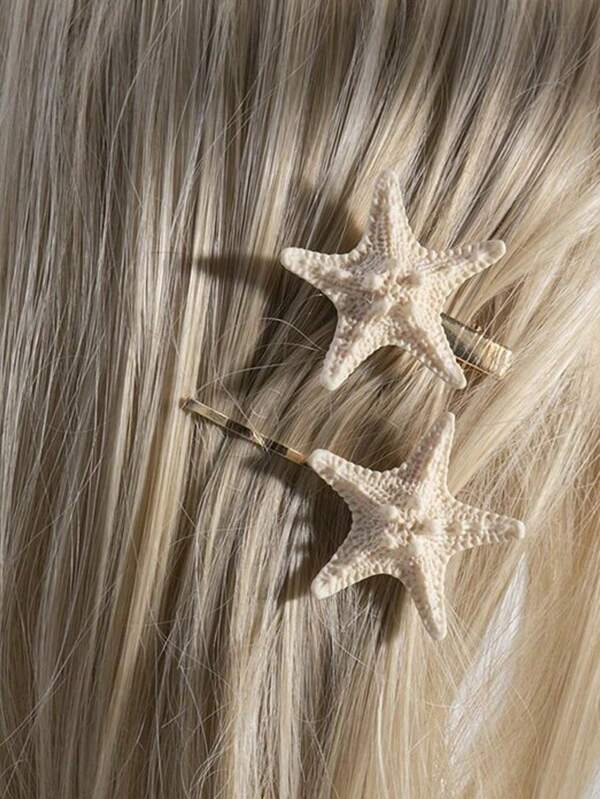2pcs/Set Summer Ocean Style Hair Accessories Beach Shell Starfish Letter Hair Clip Flower Hairpin Alligator Hair Clip Suitable For Vacation Travel,Cat Ears Claw Clips Hair Claws Hair Barrettes