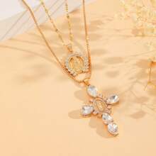 1 Set Elegant Christian Cross & Virgin Mary Icon Pendant Necklace, Fashion Jewelry Accessory Suitable For Daily, Holiday Wearing, Memorial Gift