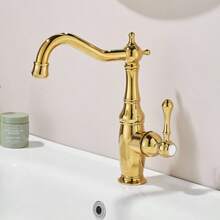 1 vòi cho bồn rửa, vòi phòng tắm phong cách cổ điển màu vàng, hoàn thiện bằng đồng thau cổ sang trọng, vòi trộn nước nóng và lạnh có ống cấp nước - Nhiều màu - Xem 1