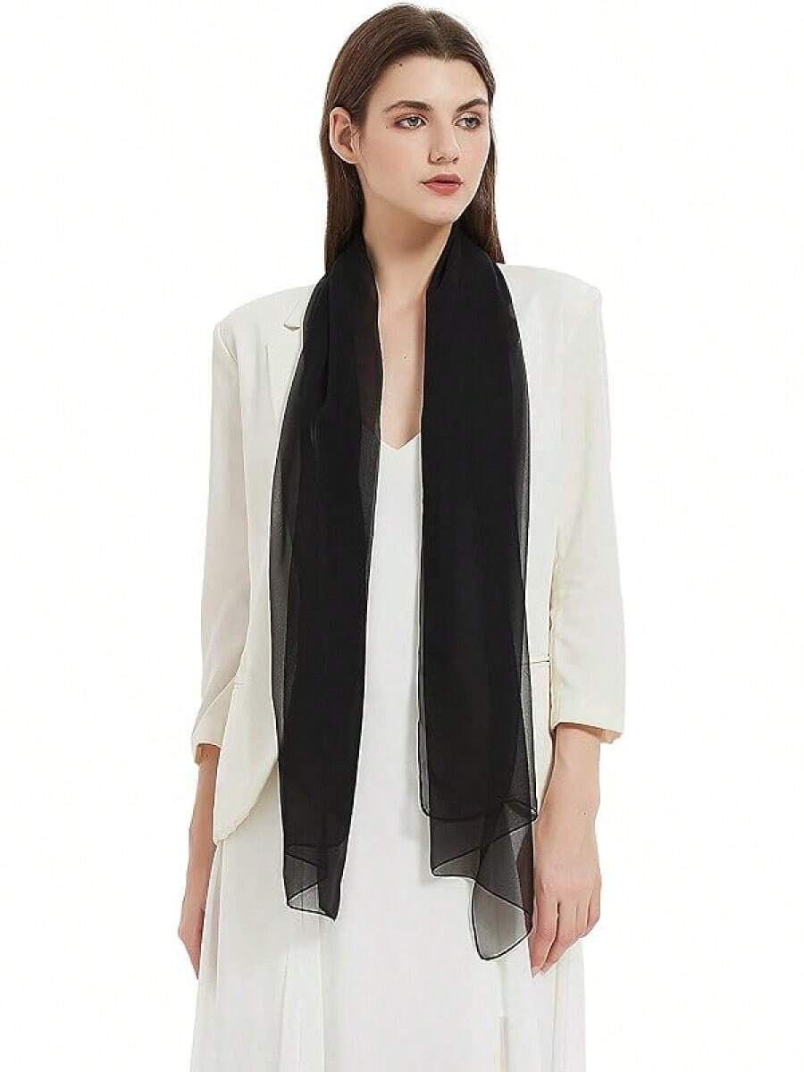 2025PANTONIGHT Long Chiffon Sheer Scarf For Womens - 065 Plain Black - View 1