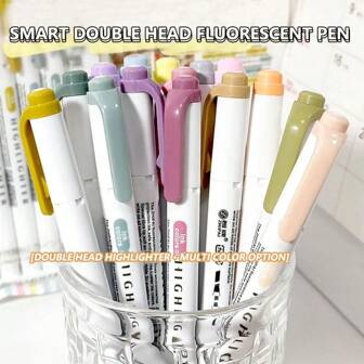 5/10/15pcs Double-Headed Fluorescent Highlighter Pens, With Soft Chisel Tip, Various Colors, Suitable For School, Office, Diary, Planner Marking, Painting Pastel Fluorescent Pen Set