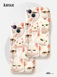 JURSUE Cat JURSUE Cute Kawaii Fashion Aesthetic Cartoon Funny Shockproof Protective Soft Phone Case Compatible With IPhone 16 15 14 13 12 11 Pro Max SE 2020 X XR XS Ip 8 7 Plus YH1000