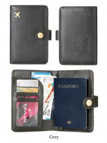 MIYIN 1 pièce Porte-passeport minimaliste accessoire de voyage - rangement pratique Porte-passeport multi-cartes en PU - fermeture par pression motif avion fournitures de vacances articles de voyage Portefeuille de passeport accessoires de voyage affaires décontractées femme et homme indispensables de voyage incontournables pour le voyage et la rentrée scolaire pour offrir à la famille, aux amis, aux amoureux