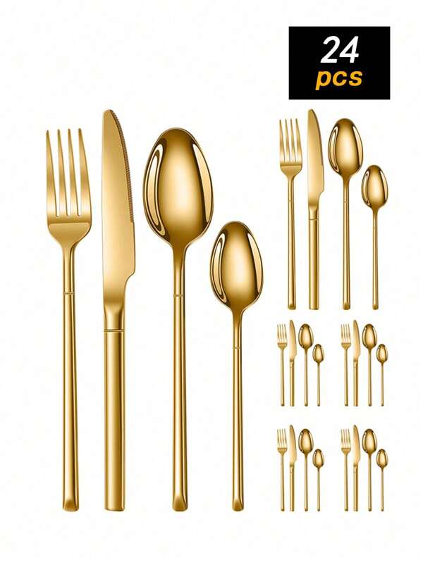 4pcs/16pcs/24pcs/32pcs Stainless Steel Knight Flatware Set, Western Cutlery Knife Fork Spoon For Restaurant Hotel Steak Dessert