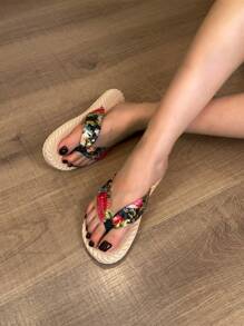 1 Stück schwarze Zehentrenner mit Blumenmuster, Freizeitbekleidung geeignet für Frühling, Sommer, Herbst, kann zu Hause oder Outdoor getragen werden