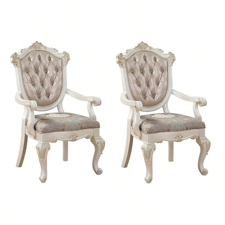 Rose Gold And Pearl White Tufted Arm Chair (Set Of 2)-2107 - Multicolor - View 1