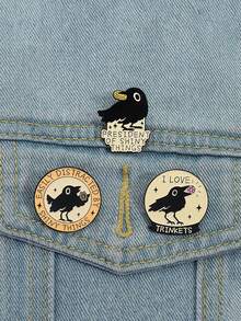 3pcs Creative Cute Raven & Text Design Brooch Pins, Cartoon Badge For Clothes, Backpack, Fashionable Jewelry For Men & Women, Perfect Gift For Friends - Multicolor - View 3