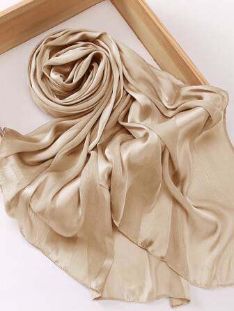 1 pieza Bufanda de satén con pliegues, bufanda de moda versátil y minimalista casual para mujeres