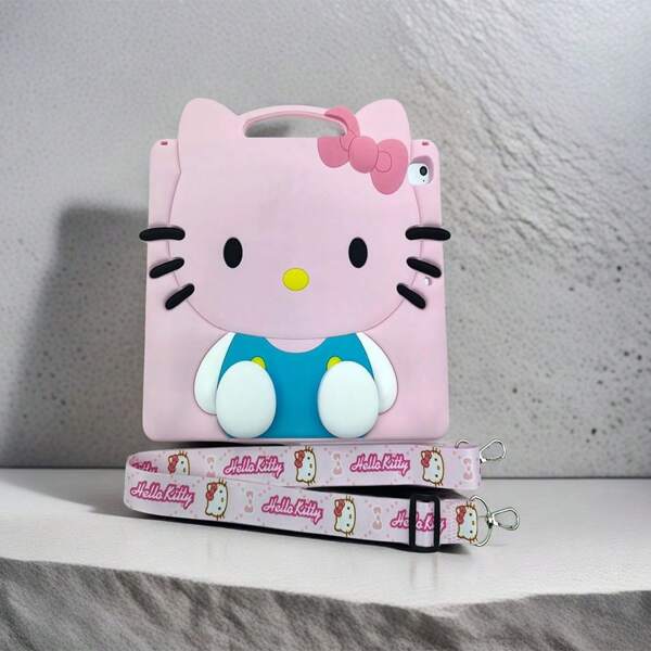 Sanrio 1pc New Genuine Sanrio Hello Kitty 3D Print Styling Tablet Protective Case, Soft Silicone Protective Cover Suitable For IPhone IPad Series, With Cartoon Print Lanyard