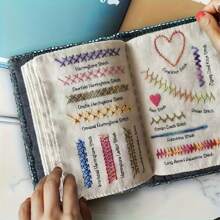 1 set Livre de broderie pour adulte + kit de couture à point de croix - Guide de points de broderie à thème fantaisie, avec instructions étape par étape, fils multicolores sur page de tissu, polyvalent pour journaux de couture DIY et référence d'artisanat, fournitures de broderie, conception créative, reliure durable