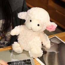 1个逼真毛绒绵羊玩偶，柔软蓬松的小羊羔玩偶，桌面摆件，背包挂件，家居装饰，生日/情人节/复活节礼物