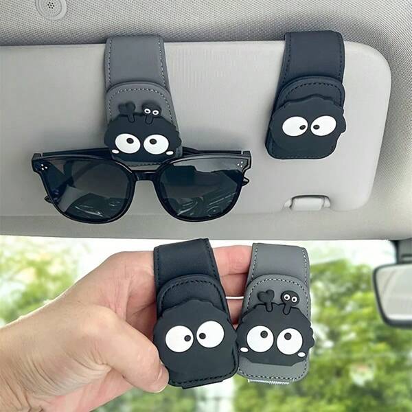 1pc Car Sun Visor Glasses Clip - Cute Coal Design, Stylish Glasses Holder, Car Interior Accessory (Black), Car Ornament | Fun Design | Secure Magnetic Fixing, Fashionable Car Glasses Clip
