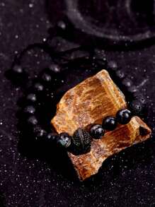 1 par de pulseras con cuentas de piedra de lava y casco espartano con diseño minimalista, lujoso, único y elegante para hombres, apto para uso diario, festivales, fiestas y estilo callejero.