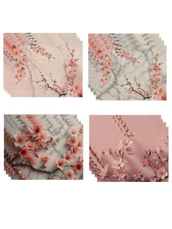 1pc/4pcs/6pcs Set, Kitchen Fabric, Linen Placemat, Simple Decorative Table Mat, Chinese Plum Blossom Pattern Placemat, Hotel Restaurant Holiday Party Room Decoration, Suitable For Year-Round Home Tableware Placemat Decoration