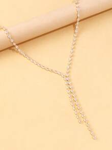 STONEFANS 1pc Minimalist Tassel Pendant Necklace, Fashion Versatile Zirconia Choker Necklace For Women - Gold - View 3