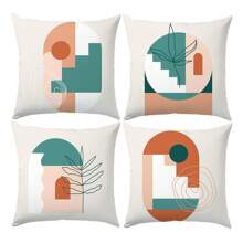4 fundas de cojín con estampado geométrico floral abstracto rojo y verde, tela de terciopelo de melocotón suave a la piel, impresión unilateral de 45*45CM, adecuado para sala de estar, dormitorio, sofá, decoración del hogar, regalo de cojín decorativo