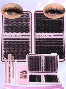 640 piezas Kit de extensión de pestañas DIY - Longitud mixta de 10-16 mm, incluye racimos de pestañas 10D, 20D, 30D, 40D, 50D, 60D, 80D, 100D para ojos de gato, cosplay, universidad, volumen ruso, natural, verano, looks dramáticos. El kit contiene pegamento, sellador y pinzas. Diseño portátil para el hogar y los viajes. Grosor de 0.07 mm, efecto esponjoso de curvatura D, fácil para principiantes. - Púrpura malva - Ver 9