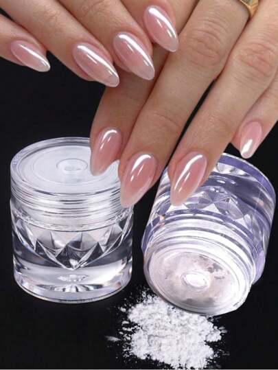 0,5 g/caja Polvo cromado perlado de rosquilla glaseada 1 pieza Polvo de uñas cromado transparente Aurora, polvo de uñas cromado de alto brillo perlado iridiscente, pigmento metálico brillante