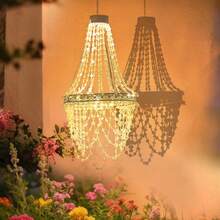 HUYIENO Solar Hanging Crystal Chandelier Outdoor Garden Decorative Lights Powerful Lithium Battery 54 Warm White LEDs Waterproof Hanging Lantern For Garden, Yard, Patio, Gazebo, Party, Wedding 2 Tier - Oval - 查看 4