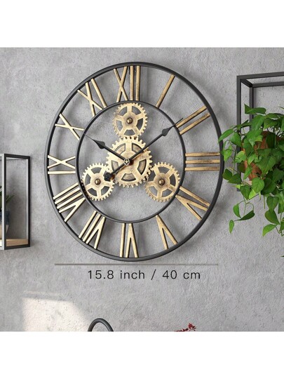 1pc Retro European Large Goud Metal Gear ed Wand Clock, 19.7/23.6 Inch Silent Quartz Movement, Countryside Garden ation, Indoor Outdoor Creative Timer Room Bedroom Dormitory Back To School Surprise Home Supplies view 2