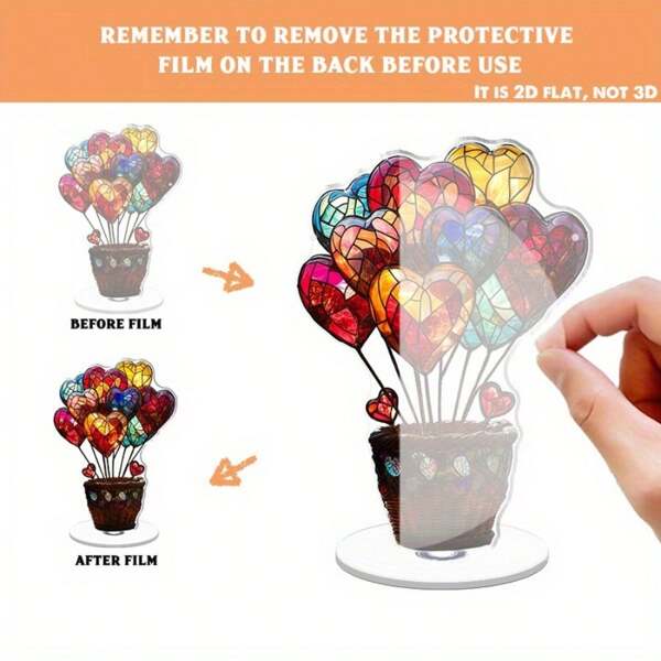 Decoración de escritorio acrílica giratoria en 2D - Globo con forma de corazón de vidrio pintado, adecuado como regalo para Halloween, Navidad, amigos, niños, padres, sin necesidad de batería, decoración de oficina, diseño multicolor sobre fondo negro para el Día de San Valentín