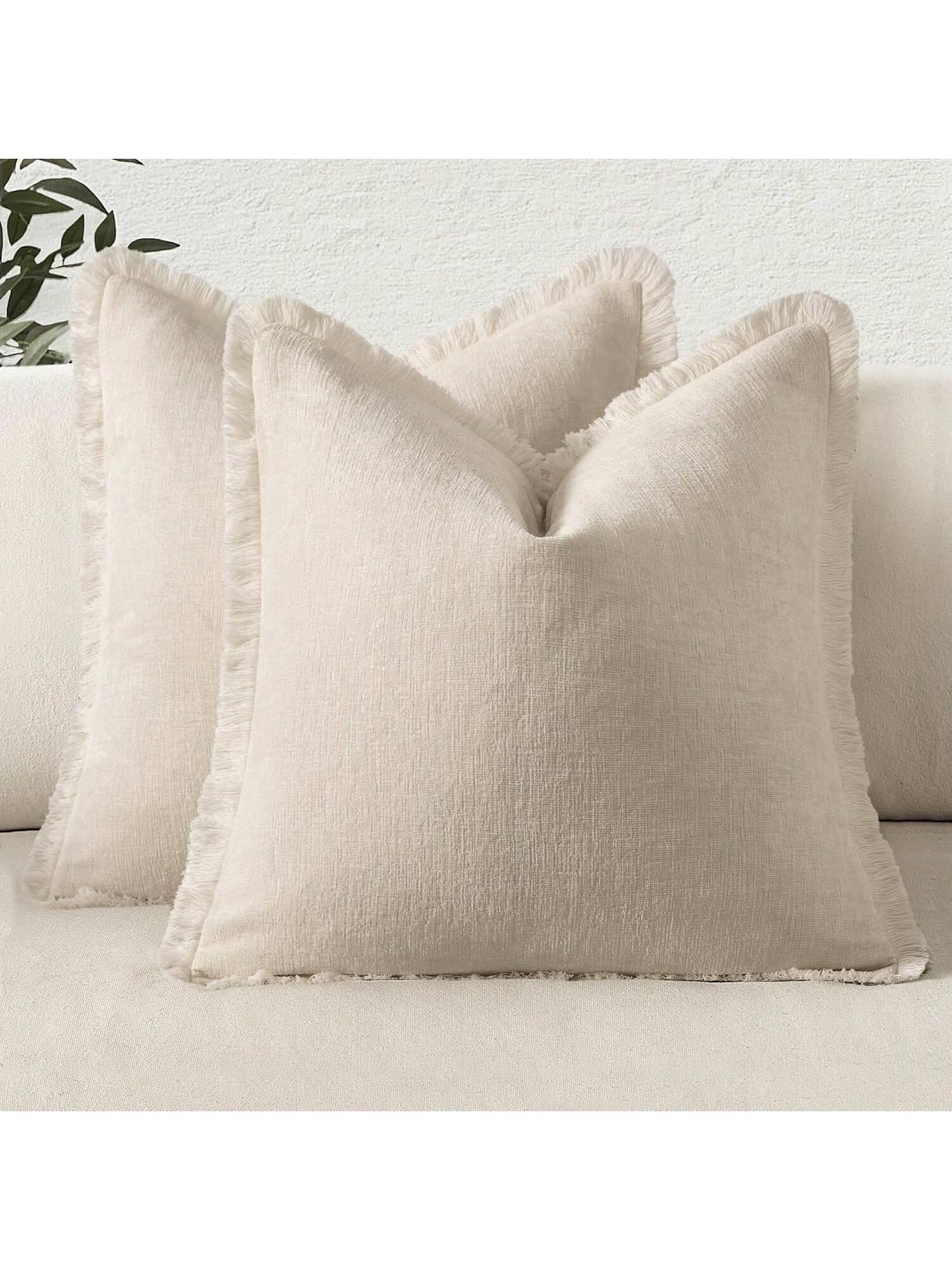 1 pieza Funda de cojín bohemia decorativa para granja, funda de peluche suave y cómoda con decoración de chenilla con flecos