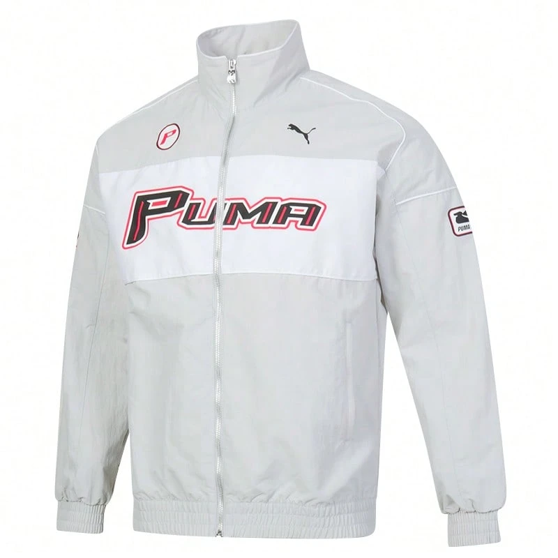 Puma Men's Sportswear SDS Relaxed Graphic Track Jacket WV Running Jacket Fitness Training Jacket Casual Tops - Grey - View 1