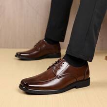 Herren einfarbige Quadratzehenspitze Schnürderbys, elegante Geschäfts-/Hochzeit Anzugschuhe, atmungsaktiv schwarz/braun, Sommer - Braun - Übersicht 2