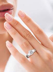 XUJIA 1 buc Inel de logodnă din argint 925 pentru femei, inel cu moissanit rotund de 8 mm și 2 ct, inel Solitaire clasic cu 4 vârfuri, inel de promisiune sau verighetă perfect pentru ea