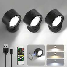 LED Wall Mounted Lights 3 Pcs With Remote, Wall Sconces Lamp 3000mAh Rechargeable Battery Operated, 3 Color Temperatures & Dimmable Magnetic 360° Rotation Cordless Light For Bedroom Bedside - 7W - View 10