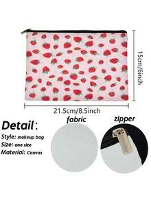 1 pieza Bolsa de cosméticos con estampado de fresa lindo, bolsa de aseo con patrón de doble cara, bolsa con cremallera de tela de poliéster para guardar accesorios pequeños y artículos de papelería, adecuada como regalo para amigos y niños, esencial de viaje de regreso a la escuela, vacaciones de verano, bolsa escolar para artículos escolares, bolsa de aseo de viaje - Multicolor - Ver 4