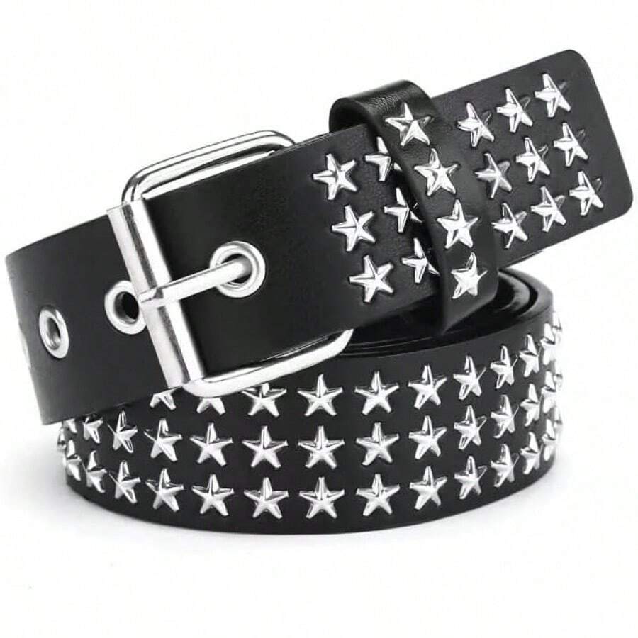 Studded Belt, Metal Punk Rivet Belt With Bright Studs Women And Men - 4-star Belt - View 1