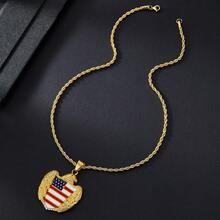 五角星、盾牌和鹰旗吊坠项链，美国独立日男女礼物，滴油镶嵌水钻