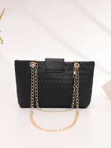 Bolso de hombro/cruzado de mujer con cadena de metal con relieve en forma de corazón de moda