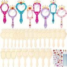 12pcs Handmade Wooden Mirrors, DIY Wooden Mirrors, Wooden Mirror Crafts, Makeup Mirrors, Painting Wooden Mirrors. Paintable Handheld Art Mirrors, Birthday & Holiday Party Gifts,Back To School,School Supplies
