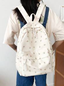 时尚大容量女士背包，尼龙材质轻便可爱女士学生背包 - 可爱花卉图案笔记本电脑背包，大学书包，多口袋设计，适合商务、通勤、户外、旅行和郊游等，流行的返校季节选择 - 送给青少年、初中/高中和大学生的理想礼物 - 彩色 - 查看 6