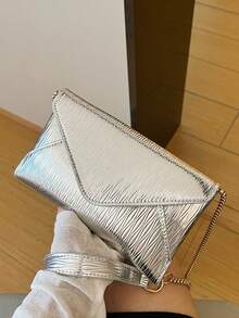 Vintage Textured Flap Crossbody Bag - Silver - View 2